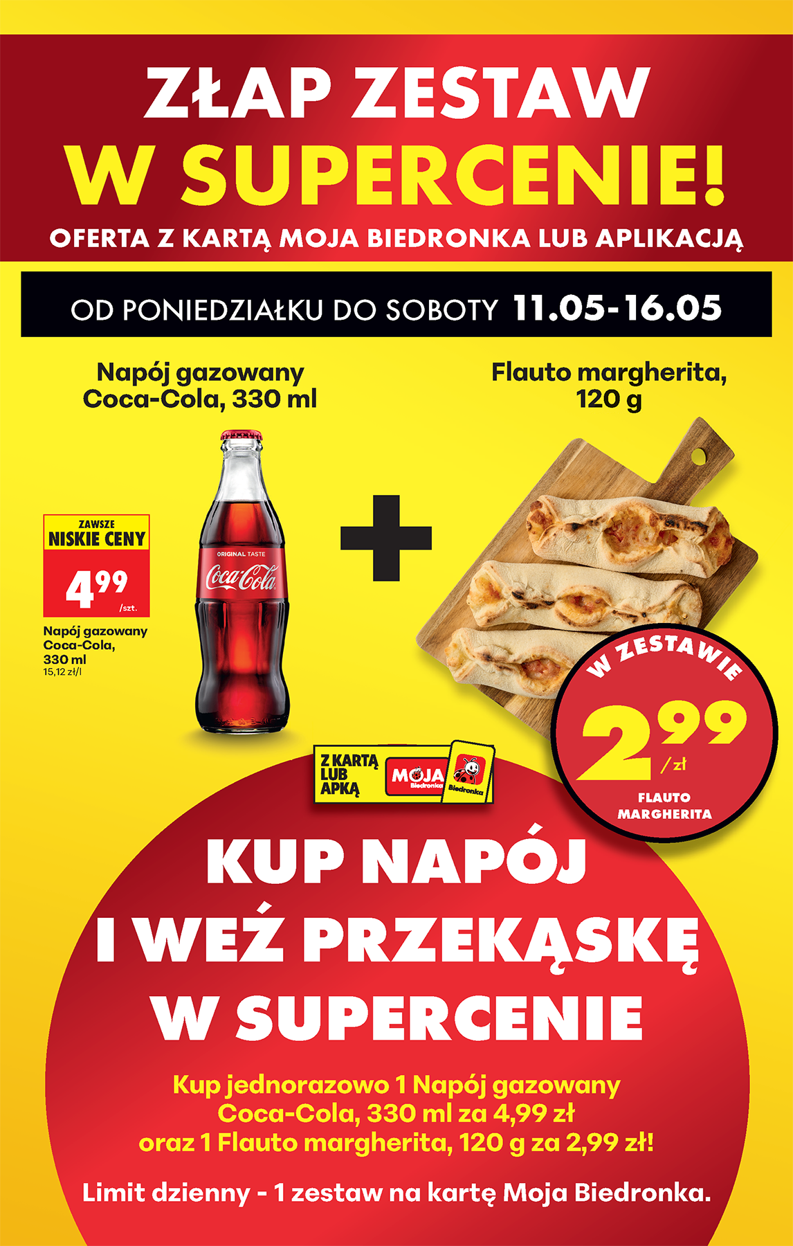 zestaw napój gazowany cola 330ml + flauto margherita 120g