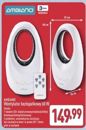 wentylator bezłopatkowy 60 W