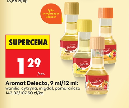 aromat waniliowy lub cytrynowy lub migdałowy lub pomarańczowy