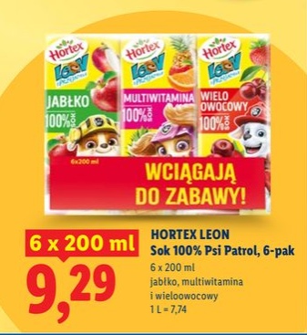 sok 100% jabłko, multiwitamina i wieloowocowy