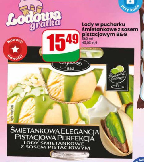 lody w pucharku śmietankowe z sosem pistacjowym