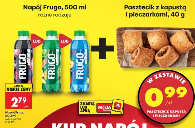 zestaw napój Frugo 500ml + pasztecik z kapustą i pieczarkami 40g