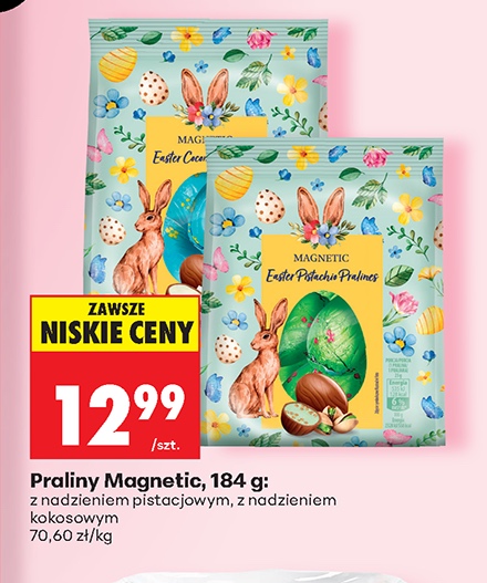 praliny z nadzieniem pistacjowym lub kokosowym