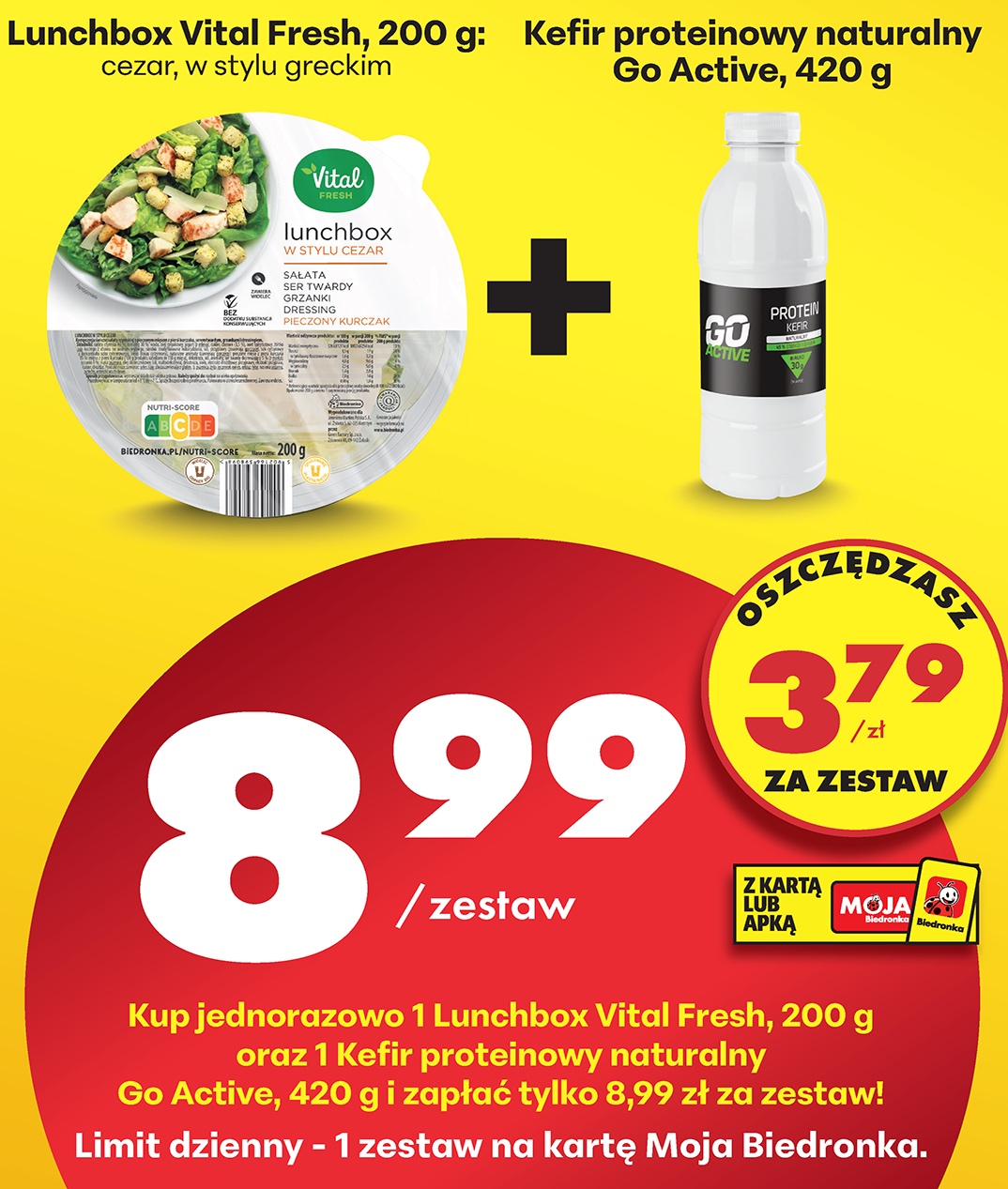 zestaw lunchbox cezar w stylu greckim 200g + kefir proteinowy naturalny 420g