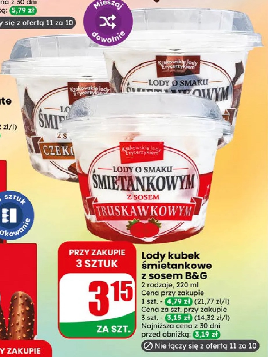 lody kubek śmietankowe z sosem truskawkowym