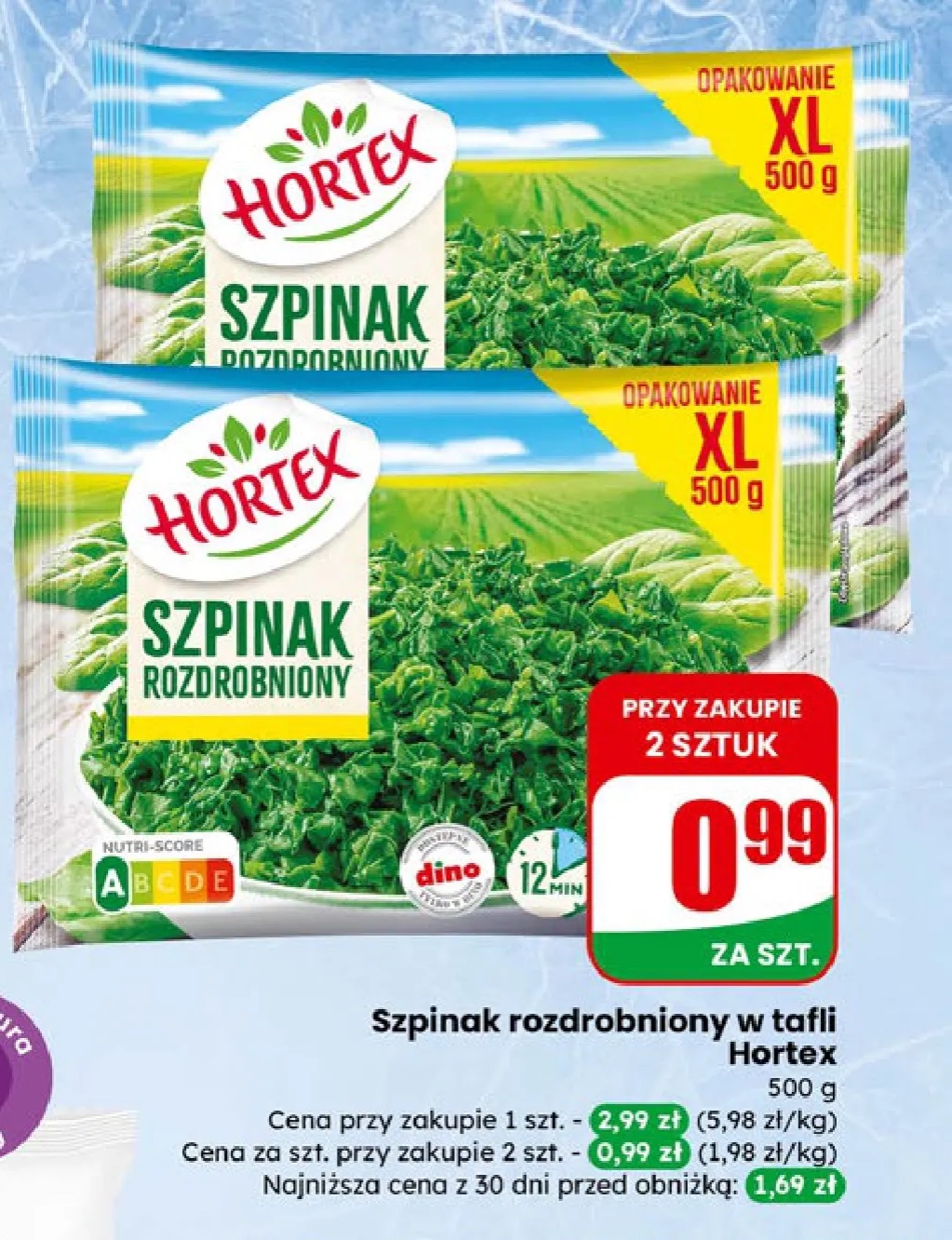 szpinak rozdrobniony w tafli