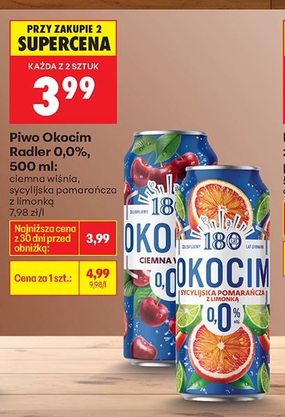 piwo radler 0,0%, ciemna wiśnia lub sycylijska pomarańcza z limonką