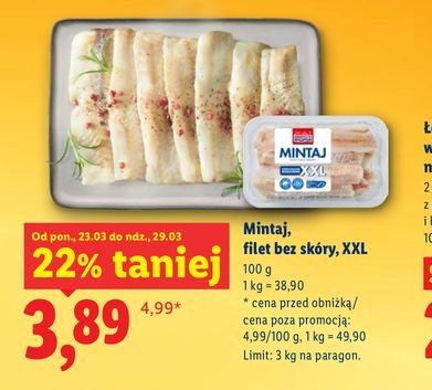 mintaj, filet bez skóry, XXL