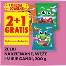 żelki nadziewane, węże i misie
