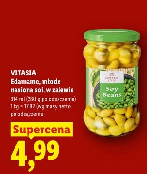 edamame, młode nasiona soi, w zalewie