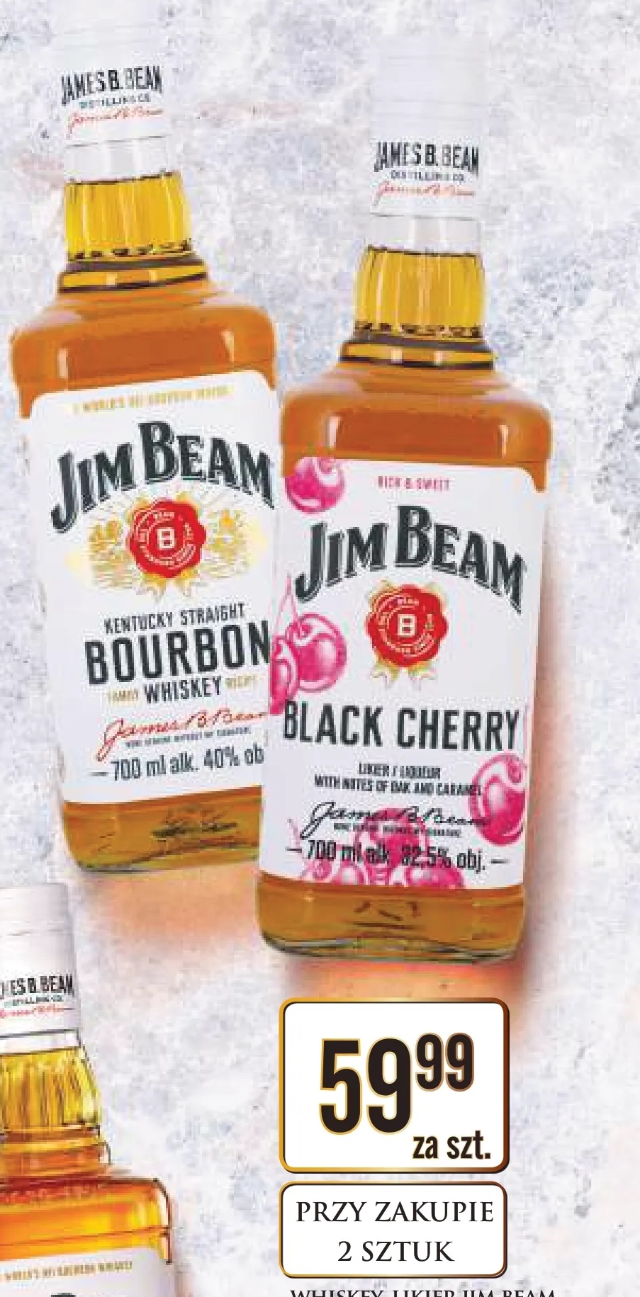 whisky bourbon 40% lub likier black cherry 32,5%