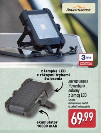 powerbank solarny z lampą LED