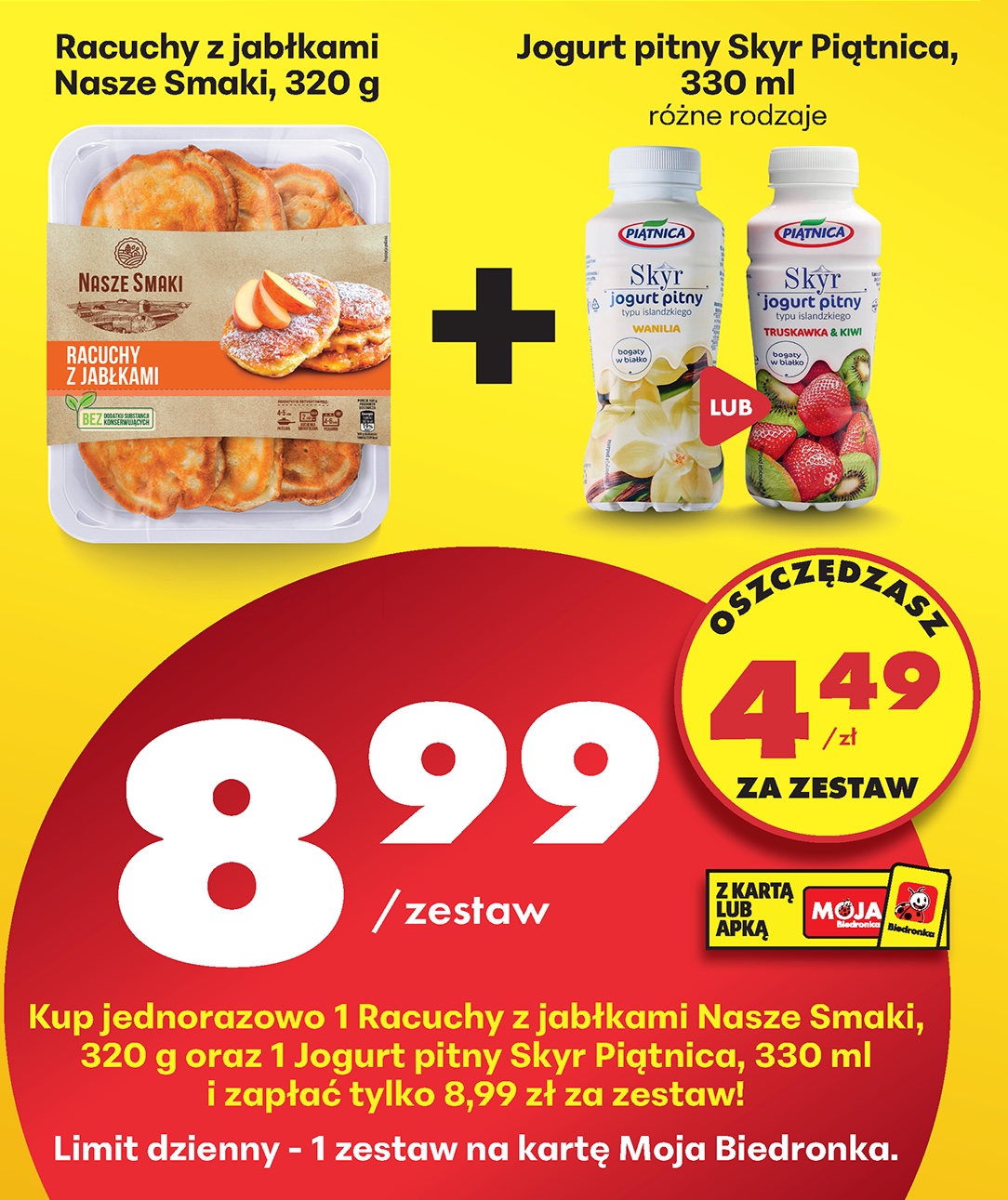 zestaw racuchy z jabłkami + jogurt pitny skyr różne rodzaje