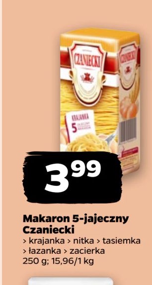 makaron 5-jajeczny tarte, niteczka, łazanka, tasiemka lub krajanka