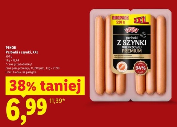parówki z szynki wieprzowej premium, XXL