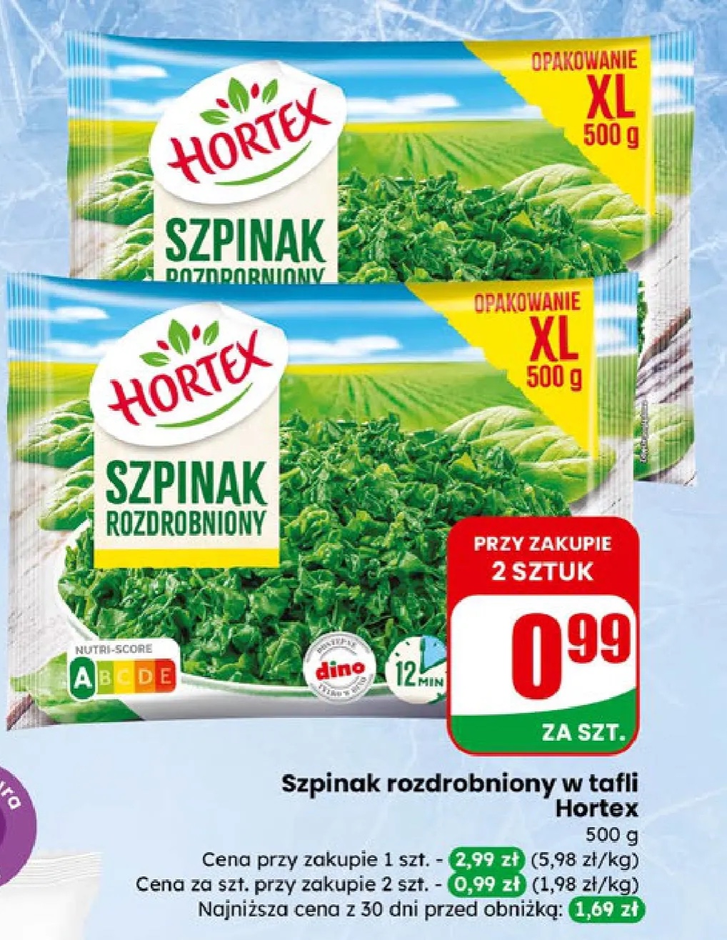 szpinak rozdrobniony w tafli