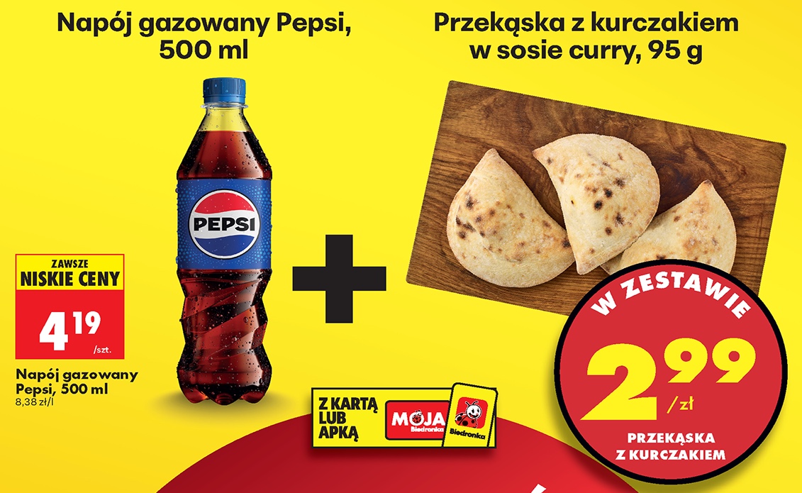 zestaw napój gazowany cola + przekąska z kurczakiem w sosie curry