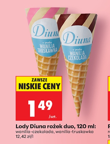 lody rożek duo wanilia-czekolada lub wanilia-truskawka