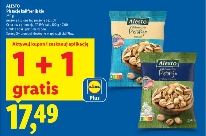 pistacje kalifornijskie prażone i solone lub łupane bez soli